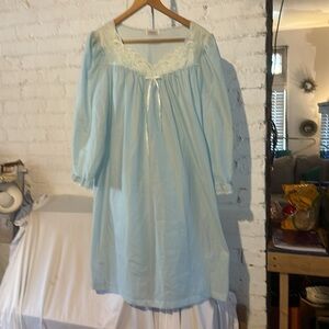 Vintage Lorraine Light Blue Lace Trim Long Nightgown